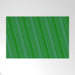 [ Thumbnail: Sea Green & Green Colored Striped Pattern Welcome Mat ]