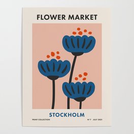 Flower Market Stockholm, Blue Playful Fowers Poster