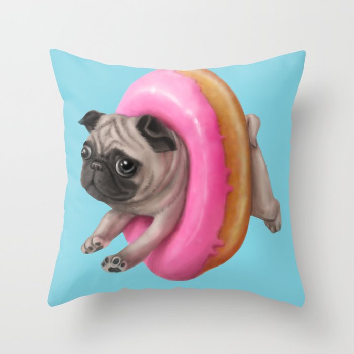 Donut Pug Throw Pillow