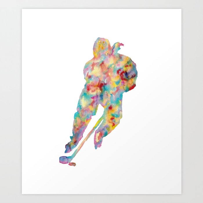 Girl hockey players art game play sport print watercolor Art Print