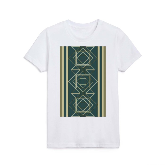 Art Deco Geometric Nordic Teal Kids T Shirt