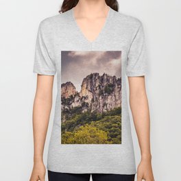 Seneca Rocks State Park West Virginia Landscape Mountains Stormy V Neck T Shirt