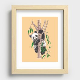 Panda climbing tree (Orange pallette) Recessed Framed Print