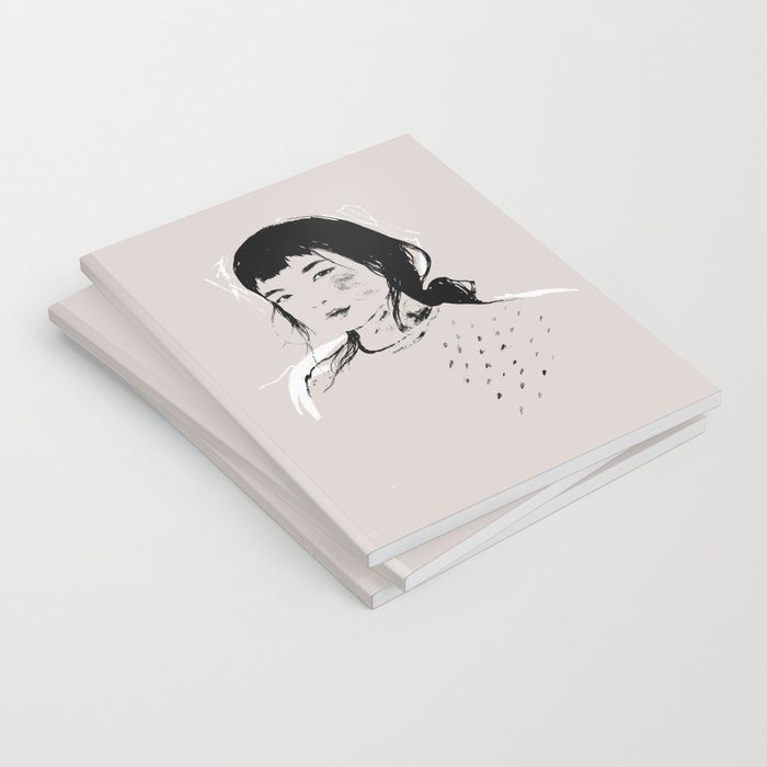 Modern Pencil Drawing Fine Art Portrait Asian Woman Notebook By