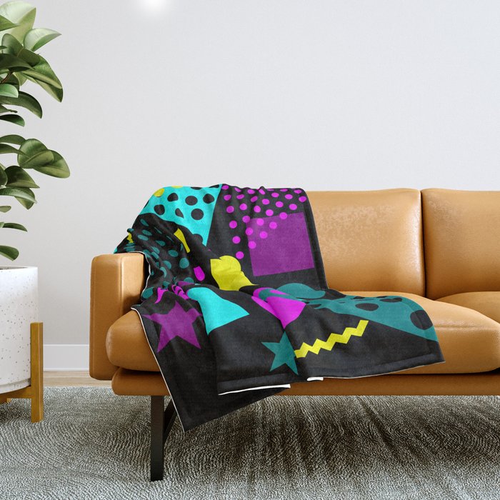 pattern 80s style retro vintage with black backgound Throw Blanket