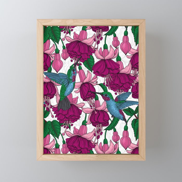 Hummingbird garden on white Framed Mini Art Print