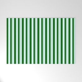 [ Thumbnail: Light Cyan & Dark Green Colored Lined Pattern Welcome Mat ]