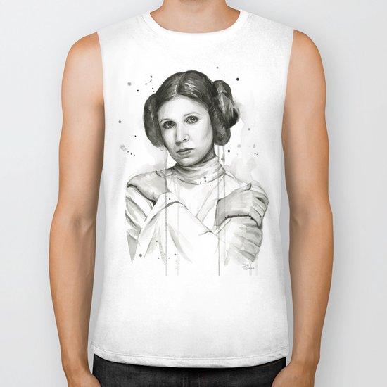 Princess Leia Watercolor Carrie Fisher Portrait Biker Tank