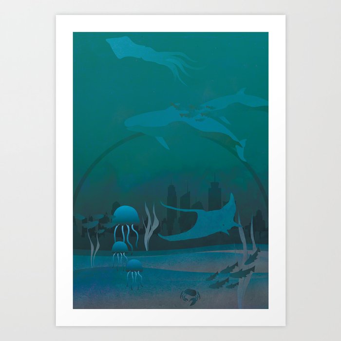 The Dome Fantasy Animals Underwater Ocean Sci Fi Whales Ocean Art Print By Gianlucalucchese