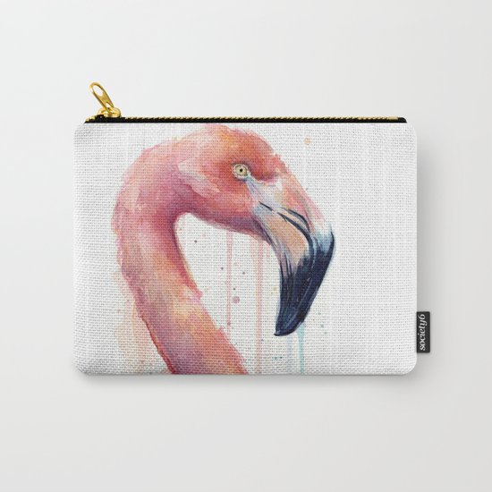 Watercolor Pink Flamingo Illustration | Facing Right Carry-All Pouch