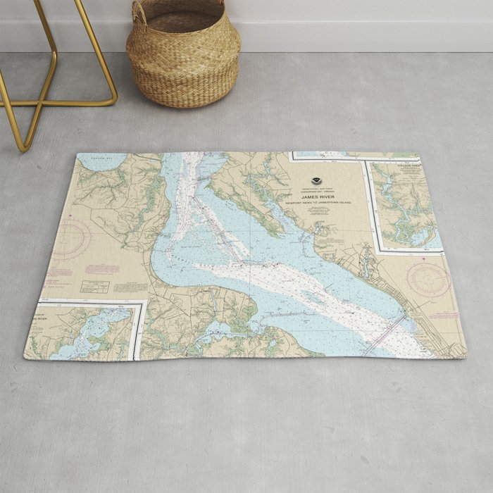 James River Newport News to Jamestown Island Nautical Chart 12248 Rug