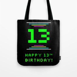 [ Thumbnail: 13th Birthday - Nerdy Geeky Pixelated 8-Bit Computing Graphics Inspired Look Tote Bag ]