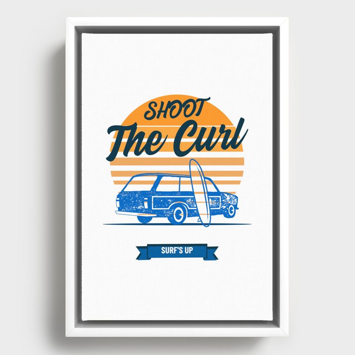 Shoot The Curl Surfing Framed Canvas