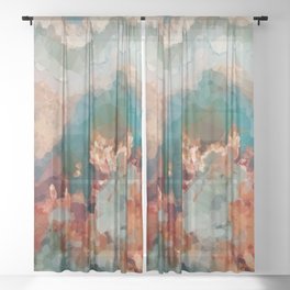 Turquoise Copper Agate Low Poly Geometric Triangles Sheer Curtain