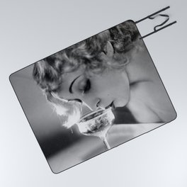 Jazz Age Blond Sipping Champagne black and white photograph / photography Picnic Blanket