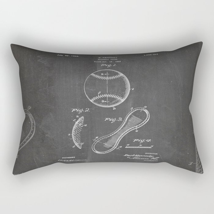 Baseball Patent - Softball Art - Black Chalkboard Rectangular Pillow