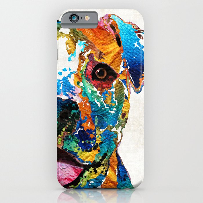 colorful dog pit bull art - happy - by sharon cummings iphone case