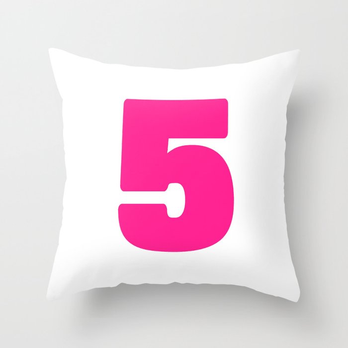 5 (Dark Pink & White Number) Throw Pillow