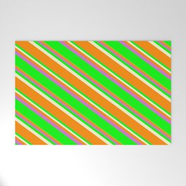 [ Thumbnail: Light Yellow, Dark Orange, Orchid, and Lime Colored Lined Pattern Welcome Mat ]