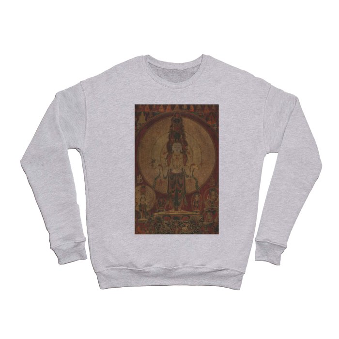 Eleven-Headed, Thousand-Armed Bodhisattva of Compassion 16th Century Classical Tibetan Buddhist Art Crewneck Sweatshirt