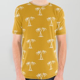 Mustard And White Palm Trees Pattern All Over Graphic Tee