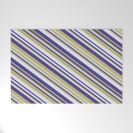 [ Thumbnail: Dark Slate Blue, Dark Khaki & Lavender Colored Striped Pattern Welcome Mat ]