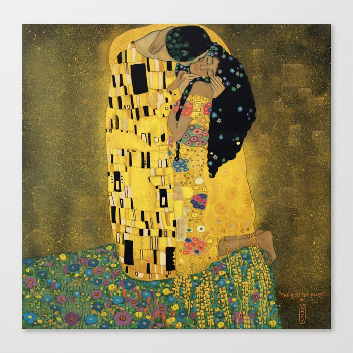Curly version of The Kiss by Klimt Canvas Print