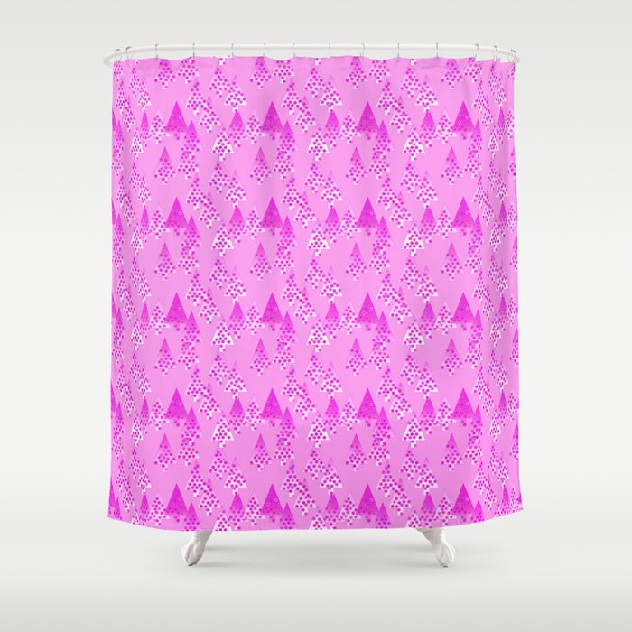 Modern Flower Christmas Trees, Orchid Pink Shower Curtain