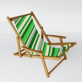 [ Thumbnail: Dark Gray, Dark Green, Lime Green & Light Yellow Colored Stripes/Lines Pattern Sling Chair ]