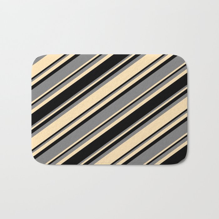 Black, Grey & Beige Colored Striped Pattern Bath Mat