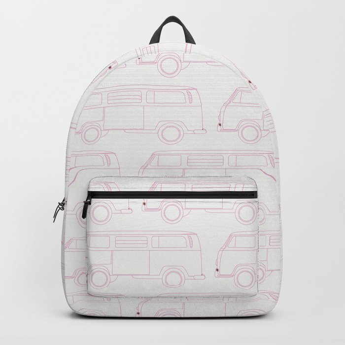 White and Pink Retro Camper Van Camping Pattern Backpack