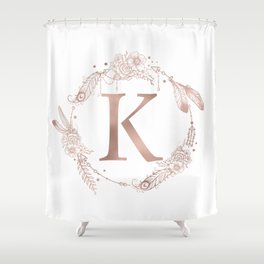 Letter K Rose Gold Pink Initial Monogram Shower Curtain