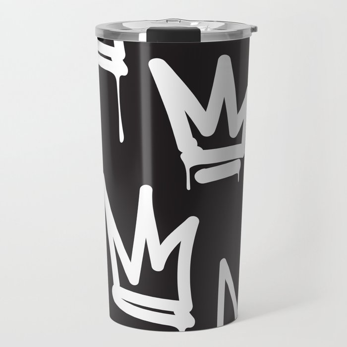 tags seamless pattern. Fashion black and white graffiti hand drawing design texture in hip hop street art style Travel Mug