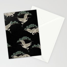 Asian Crane on Black Japanese Woodblock Art Stationery Card