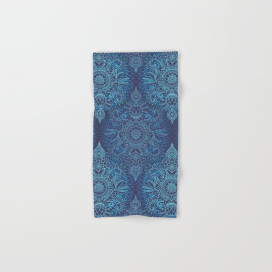 Aqua, Cobalt Blue & Purple Protea Doodle Pattern Hand & Bath Towel