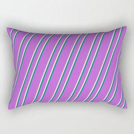 [ Thumbnail: Orchid, Tan & Teal Colored Stripes/Lines Pattern Rectangular Pillow ]