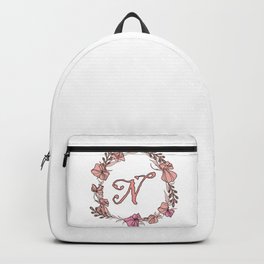 Letter N Rose Pink Initial Monogram - Letter n Backpack