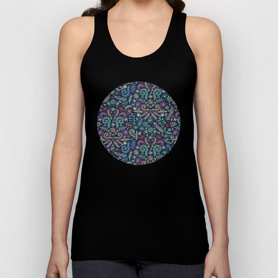 Colored Chalk Floral Doodle Pattern Unisex Tank Top