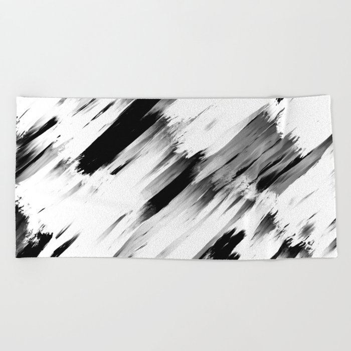 Modern Abstract Black White Brushstroke Art Beach Towel By