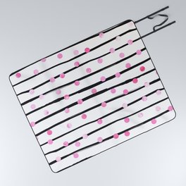 Blush pink black watercolor modern stripes polka dots Picnic Blanket