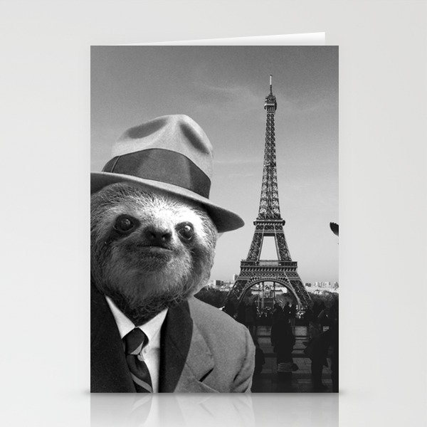 Gentleman Sloth in Paris Stationery Cards