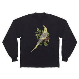  cockatoo nymph bird on branch with green leaves Long Sleeve T-shirt