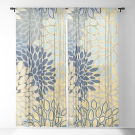 Floral Print, Yellow, Gray, Blue, Teal Sheer Curtain