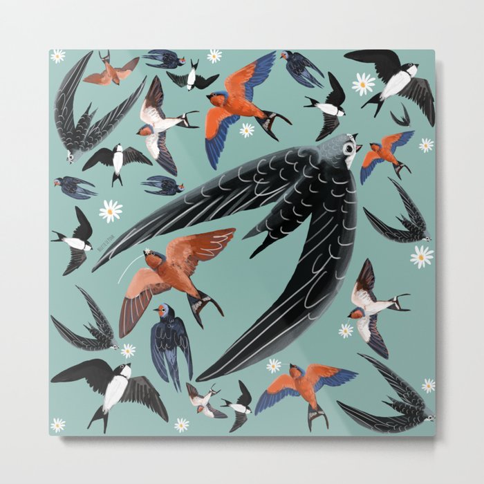 Swallows Martins and Swift pattern Turquoise Metal Print