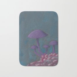 Magical Mushrooms Bath Mat | Blue, Purple, Gouache, Painting, Magic, Red, Whimsical, Watercolor, Mushrooms, Magicalrealism 