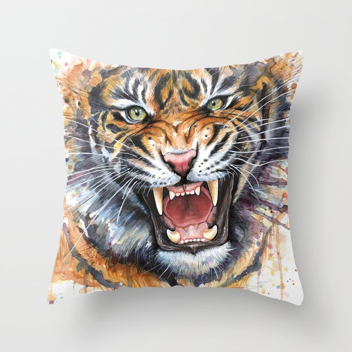 Tiger Roaring Wild Jungle Animal Throw Pillow