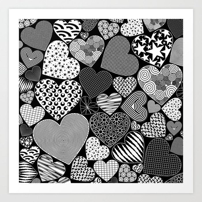 Love Hearts Doodle Art Pattern Art Print