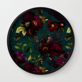 Before Midnight Vintage Flowers Garden Wall Clock | Midnight, Night, Exotic, Bohemian, Tropical, Summer, Rose, Botanical, Painting, Cottagecore 