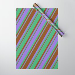 [ Thumbnail: Purple, Sea Green & Brown Colored Lined/Striped Pattern Wrapping Paper ]