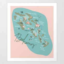 Bahamas Illustrated Map Art Print